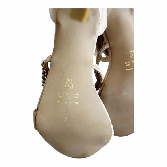 ALVEA Tan Leather Strappy Sandal Chain Stiletto Heels Ankle Strap Zip Closure 8 - Picture 7 of 9